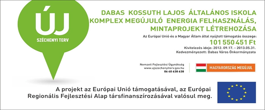 Dabas, Kossuth Lajos Általános Iskola komplex megújuló energia felhasználás, mintaprojekt létrehozása